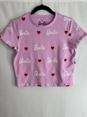 Barbie Pink Logo & Heart Print Cropped Tee – Size XL